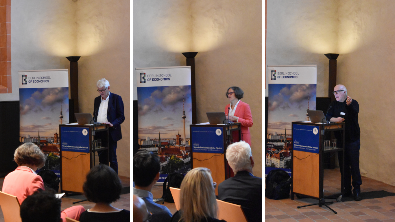 Prof. Dr. Eduard Mühle, President of European University Viadrina Frankfurt (Oder), Prof. Dr. Julia von Blumenthal, President of Humboldt­-Universität zu Berlin and keynote speaker professor Colin F. Camerer (Caltech)